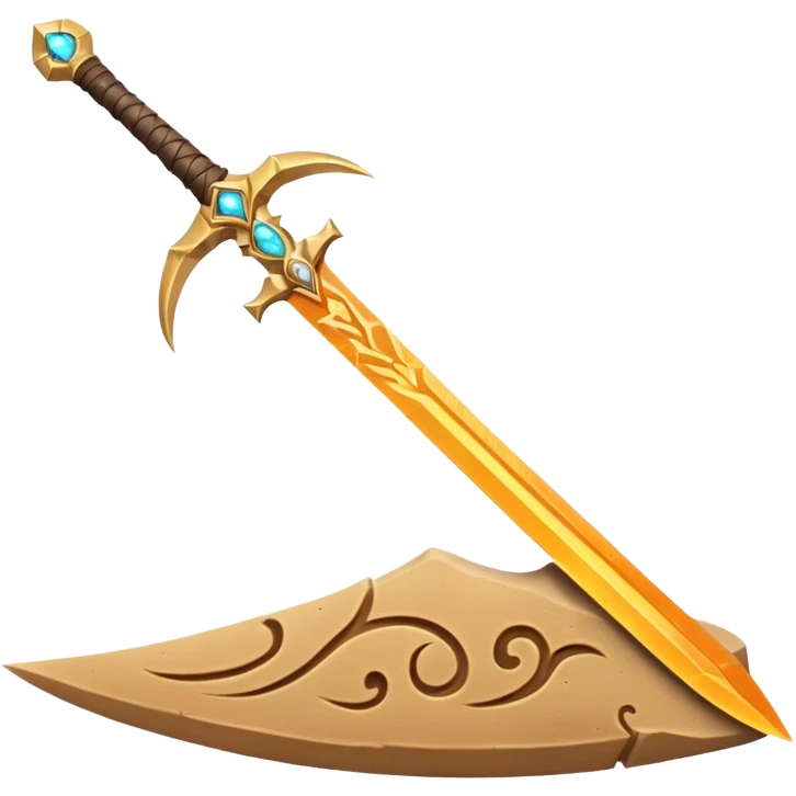 desert sand sword object icon, curved scimitar blade, sand-carved patterns, glowing amber runes, sandy aura around edge, fantasy desert weapon, 3D cartoon, mobile game icon style, centered, clean background, no text, no watermark
 emoji