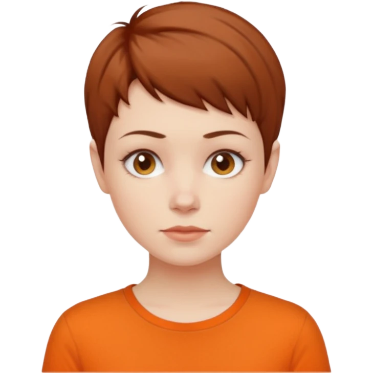 brown haired woman no smile with orange shirt short hair pixie  emoji