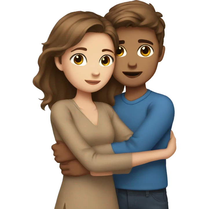 girl with blue eyes hugging tan boy brown hair  emoji