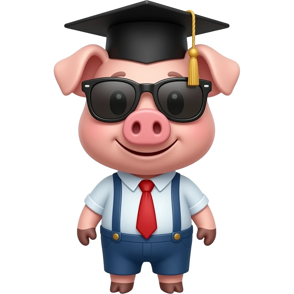 graduated pig with sunglass emoji