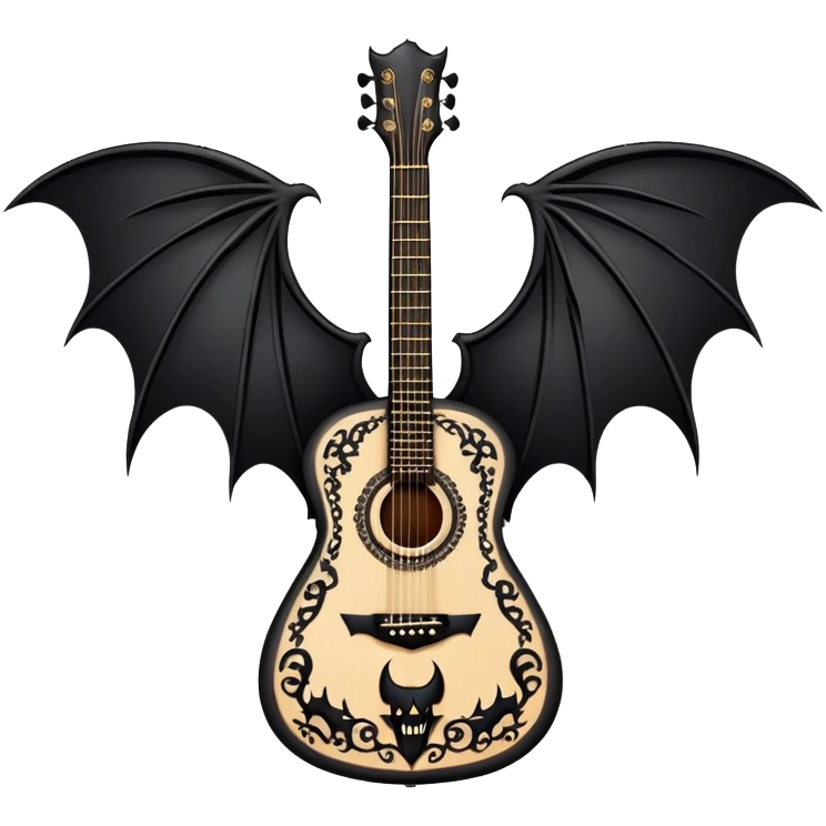 guitar with bat wings and vampire motifs emoji