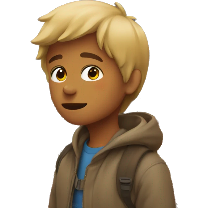Boy looking at a mountain with fall colors emoji