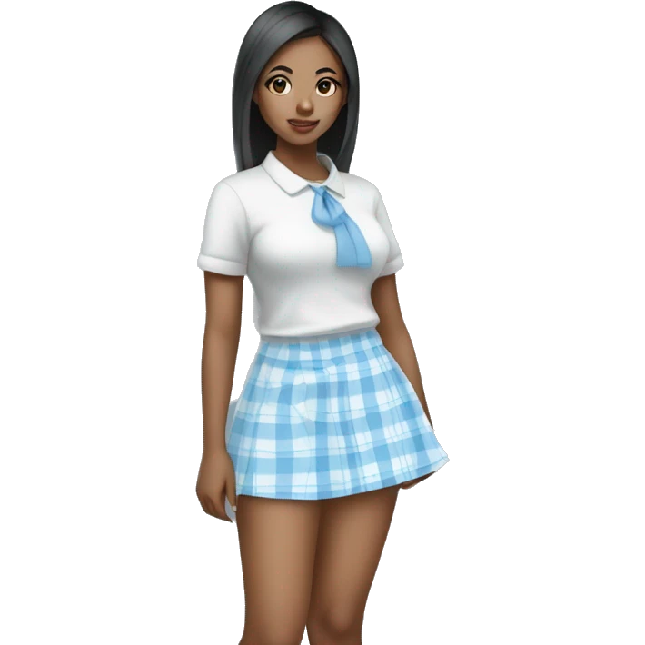 Pretty Mixed Asian black girl in Baby blue and white plaid mini skirt emoji