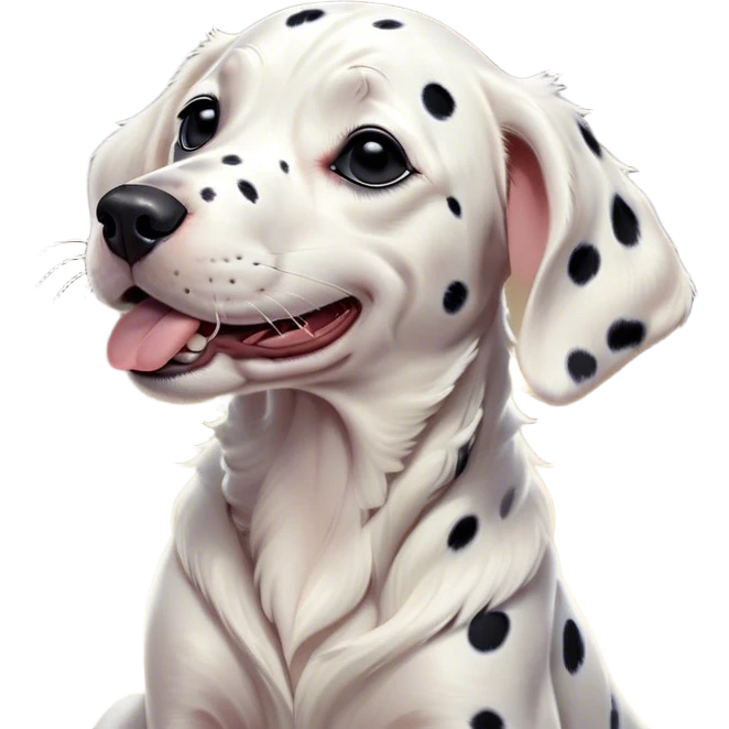 Cinematic Cute Yawning Dalmatian Portrait Emoji, Head tilted slightly with a dramatic, wide-open yawn, revealing a pristine white coat with bold black spots, floppy ears slightly drooping, round dark eyes barely open in drowsy contentment, Simplified yet irresistibly adorable features, highly detailed, glowing with a soft, cozy glow, high shine, relaxed yet expressive, stylized with a touch of whimsy, bright and endearing, soft glowing outline, capturing the essence of a sleepy yet affectionate companion, so drowsy it feels like it could stretch right out of the screen and curl up for a nap! emoji