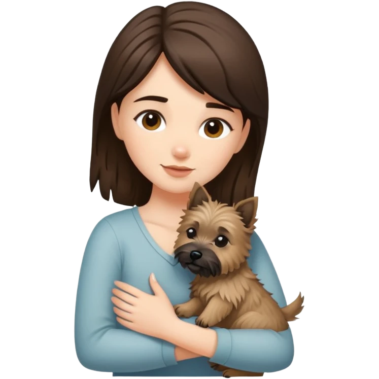 Brunette girl with cairn terrier hug emoji