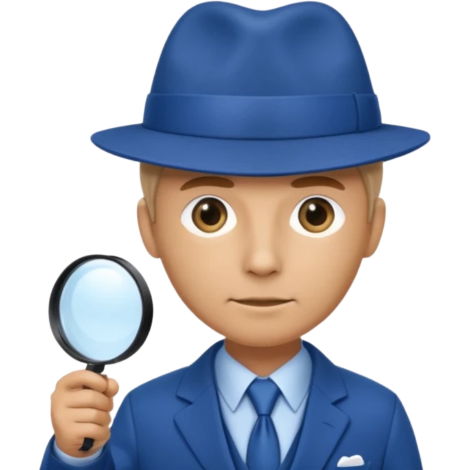 detective in blue suit and blue hat with big mangifier in his hand emoji