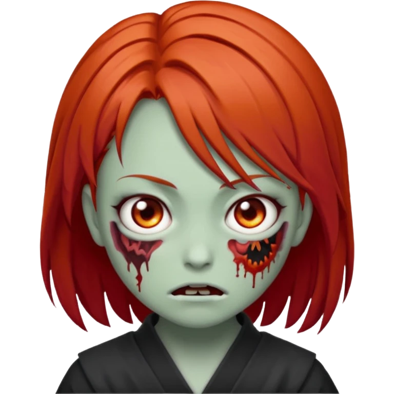 zombie emoji Paklov, dark orange red hair, hair styled in the shape of megumi from jujutsu kaizen, emoji