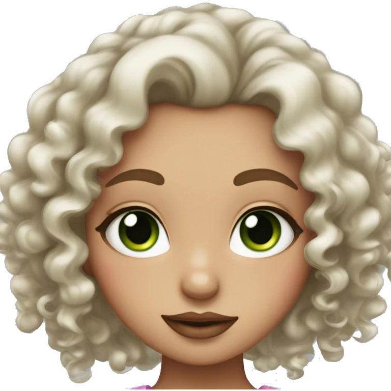 Girl with curly hair and green eyes and long lashes and pink lips with freckles  emoji