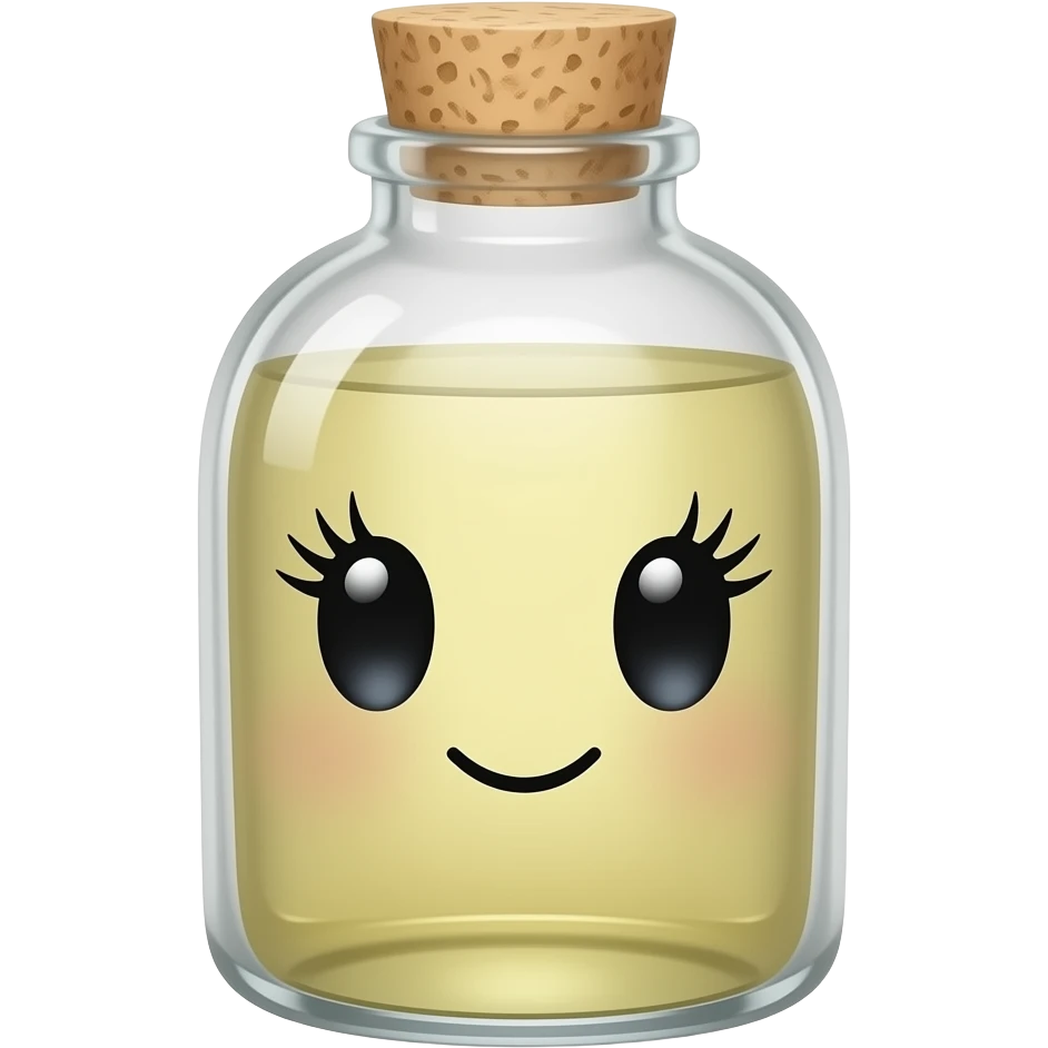 A bottle with a cute face with eyelashes emoji