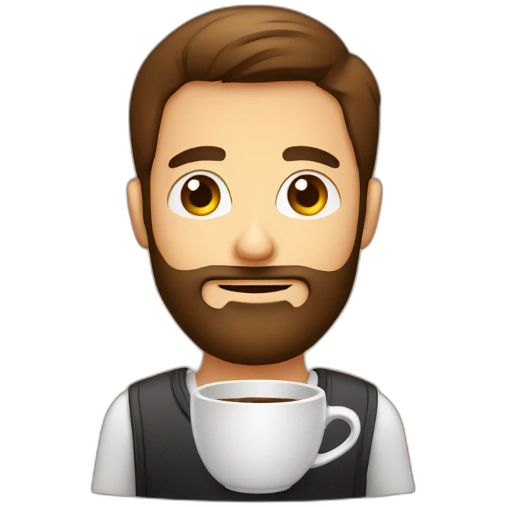 homem com barba segurando um copo café emoji