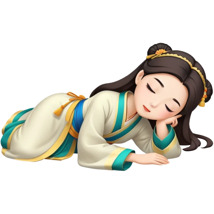 Beautiful girl in Hanfu lying on the ground sleeping emoji