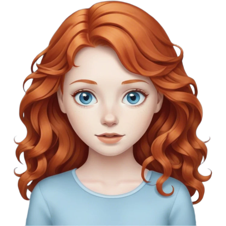 Redhead girl with wavy hair, light blue eyes, and pale skin emoji