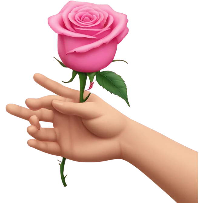 An image of a hand holding a pink rose, with a thorn piercing the skin, showing , symbolizing the pain of beauty or love emoji