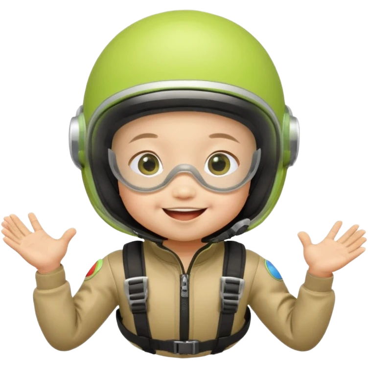 Skydiving asian baby with parachute and UFO lime emoji