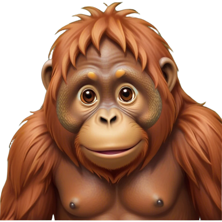 Cinematic Cute Orangutan Portrait Emoji, Head tilted playfully and inquisitively, with a gentle, expressive face accented by soft, flowing fur and round, sparkling eyes brimming with warmth, Simplified yet irresistibly adorable features, highly detailed, glowing with a warm, friendly glow, high shine, affectionate and lively, stylized with a touch of jungle whimsy, bright and endearing, soft glowing outline, capturing the essence of a mischievous yet loving orangutan that seems as if it could swing out of the screen into your arms! emoji