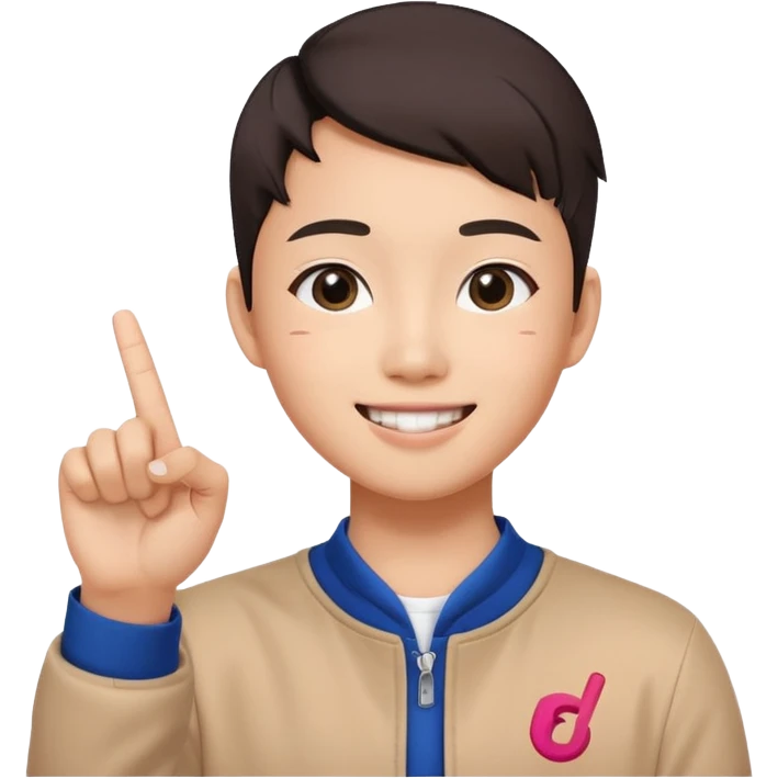Asian with tiktok logo point up with one finger  emoji