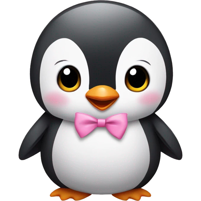 Baby penguin with pink bow on head, pink blushing cheeks emoji