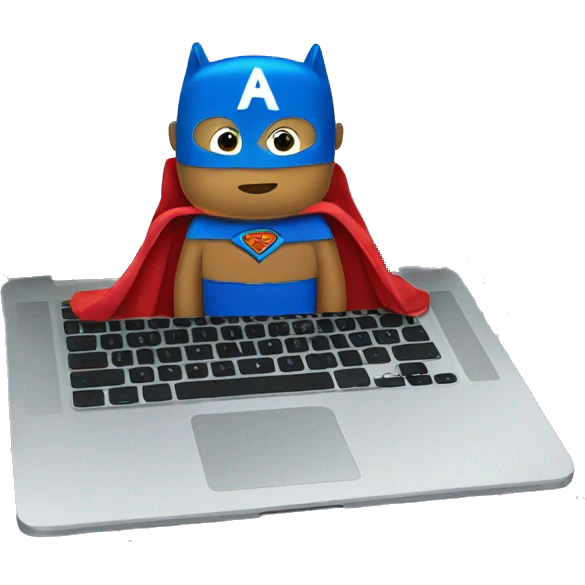 laptop wearing a superhero cape emoji