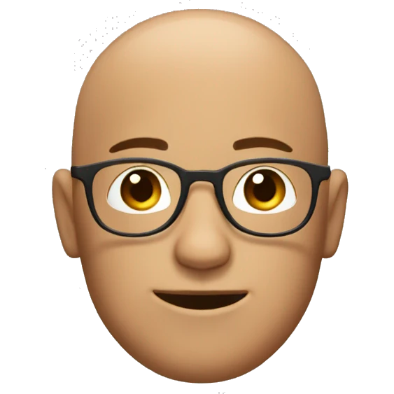 A guy with a brown circular face and has glasses and has a circular head shape and has no hair and also no ears. emoji