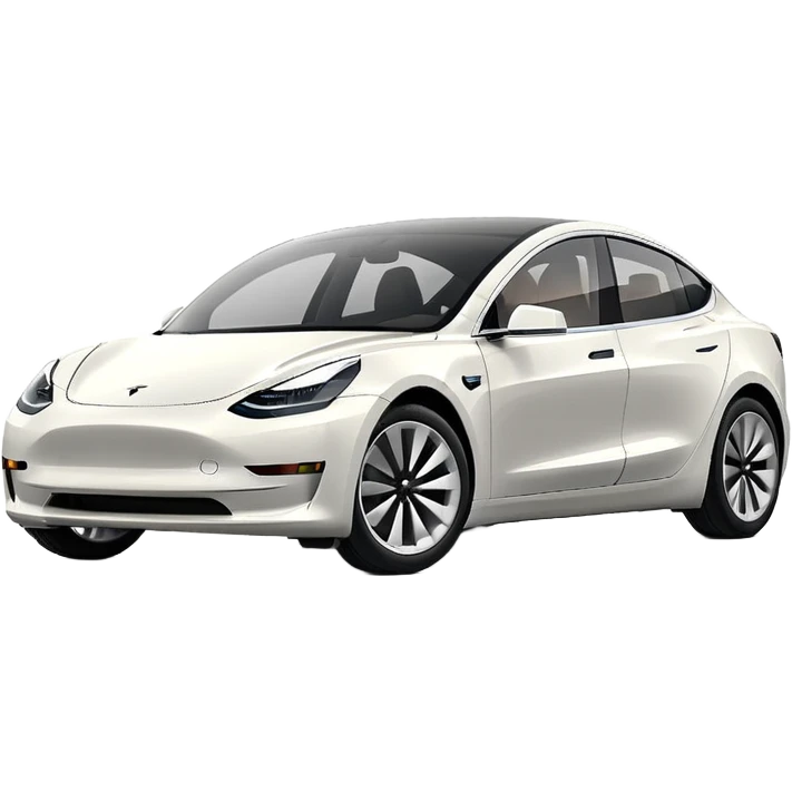 Tesla model 3 white. Icon. In a hurry, late  emoji