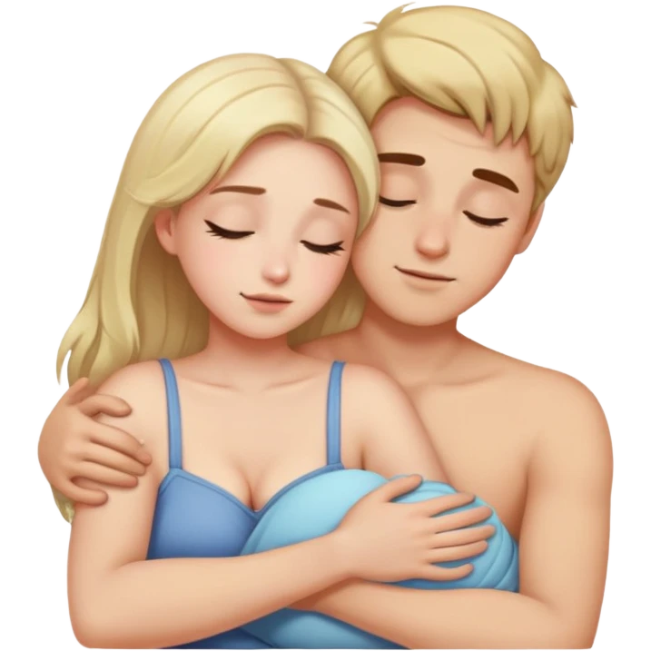 a boy with light hair hugs a girl and lay his head on her breast emoji