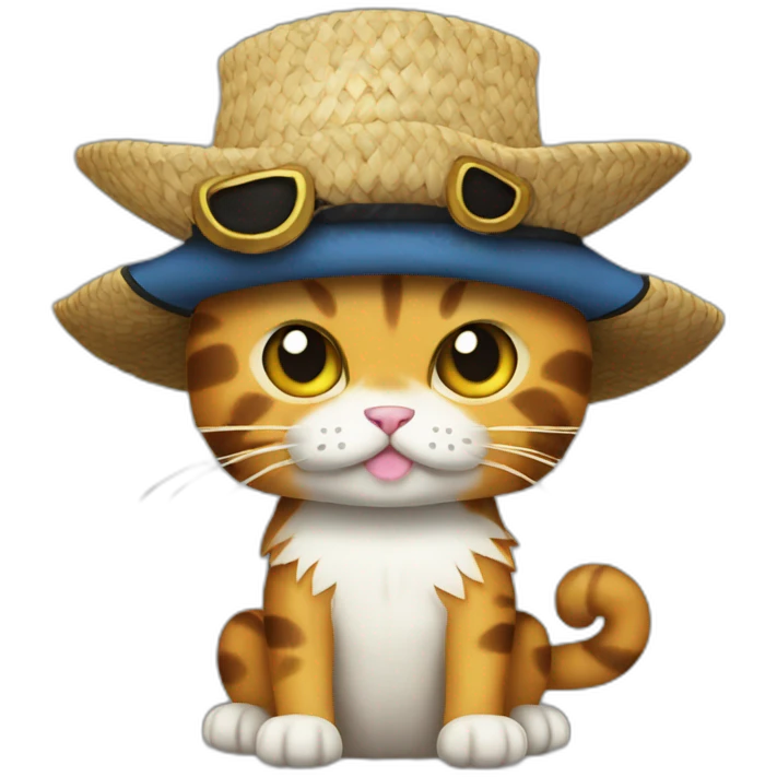 One Piece pirate cat with straw hat emoji