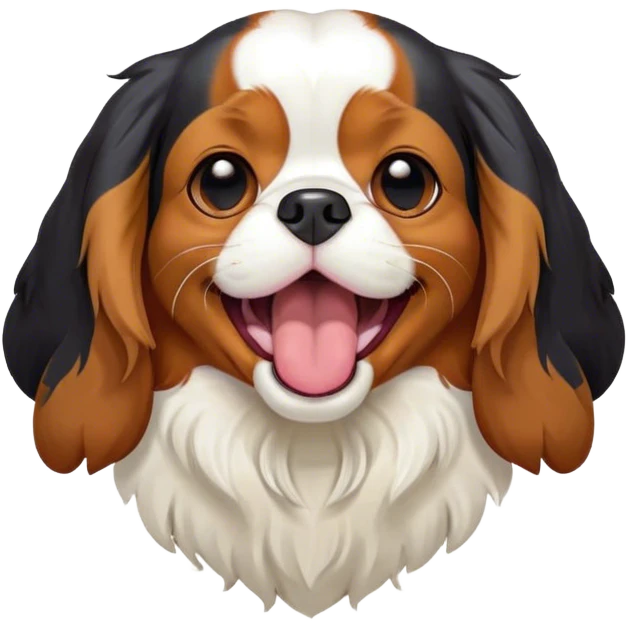 Cinematic Cute Yawning Tri-Colour Cavalier King Charles Spaniel Portrait Emoji, Head tilted slightly with a dramatic, wide-open yawn, soft tri-colour fur with balanced black, white, and tan markings, floppy ears slightly drooping, round brown eyes barely open in drowsy contentment, Simplified yet irresistibly adorable features, highly detailed, glowing with a soft, cozy glow, high shine, relaxed yet expressive, stylized with a touch of whimsy, bright and endearing, soft glowing outline, capturing the essence of a sleepy yet affectionate companion, so drowsy it feels like it could stretch right out of the screen and curl up for a nap! emoji