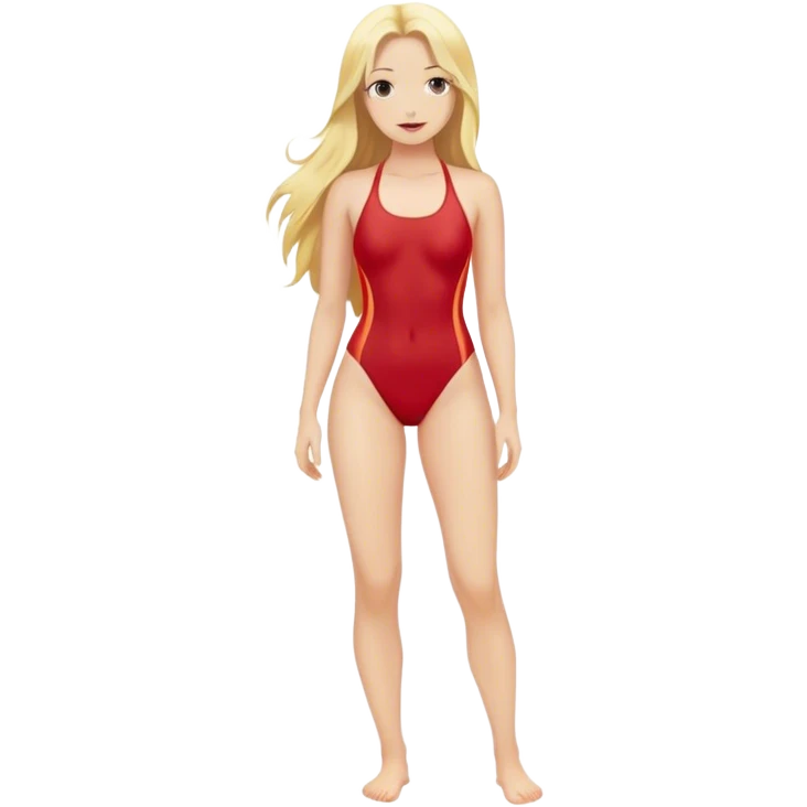 hot woman in red  swimming suit blond skin  long hair full body  emoji