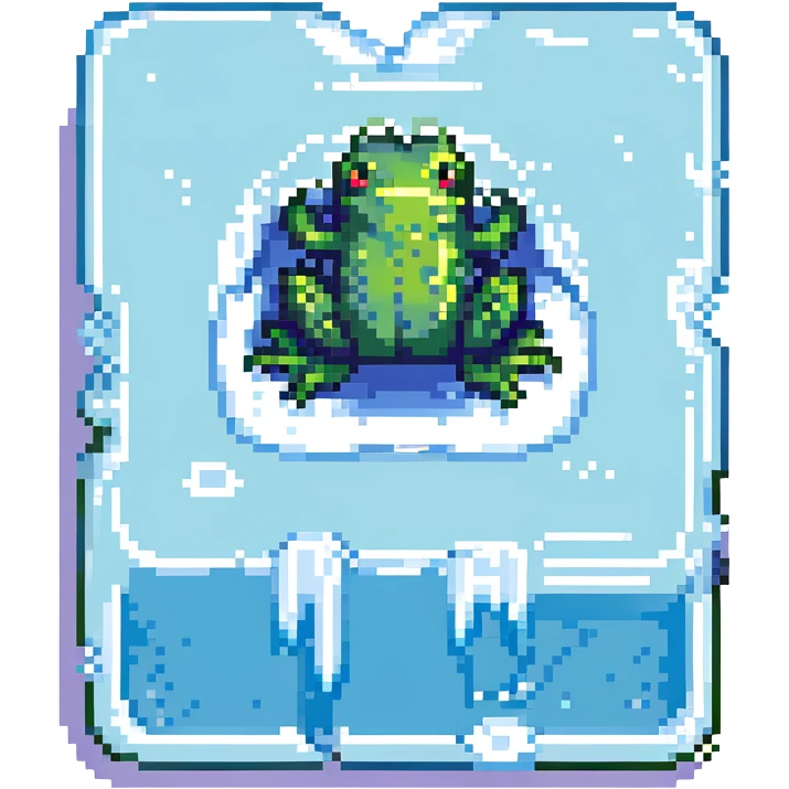 frog in ice, pixel art style emoji