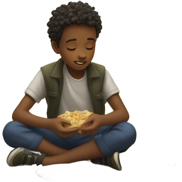 boy under the open sky eating birds emoji
