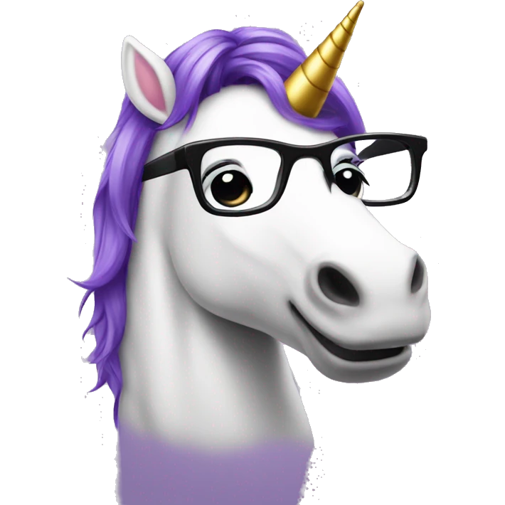 purple hair unicorn with black glasses and a light bulb emoji