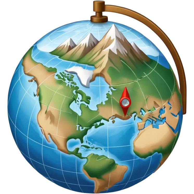 an icon featuring a globe with latitude and longitude lines, a textbook, and a topographic map, symbolizing geography as a science. The design includes a compass, mountain ranges, and rivers, representing the study of Earth's features and landscapes. Transparent background highlights geography. emoji