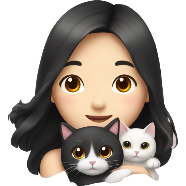 Korean girl with long black hair holding two cats emoji