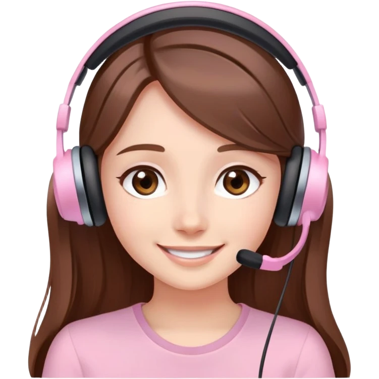 Girl with long brown hair talking to her boyfriend on video call, smiling sweetly elegant cute delicate lightpink aura  emoji
