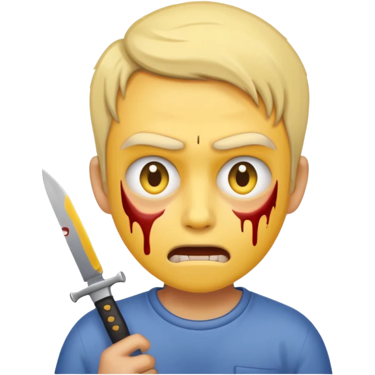 Insane scared injured yellow emoji person with a knife in the classic emoji style  emoji