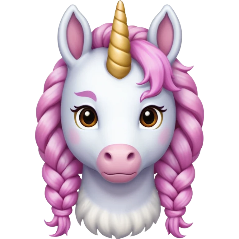 braided unicorn wiith big visible braids looking into the camera emoji