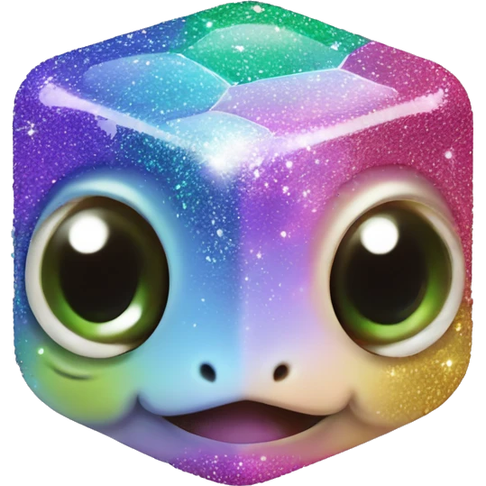 Kawaii colorful baby turtle in a glitter cube  emoji
