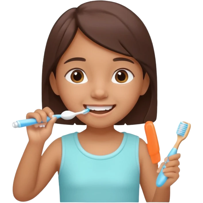 little brown girl brushing her teeth, pastel portrait, bright nourishing morning atmosphere, soft focus, isometric 3d plush emoji