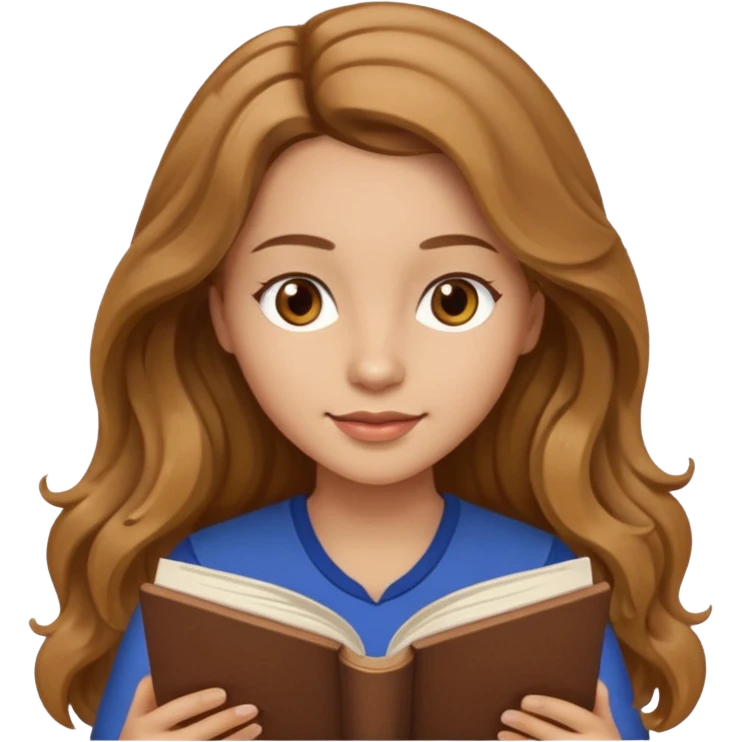 a woman with long light brown wavy hair and light brown eyes reading a book emoji