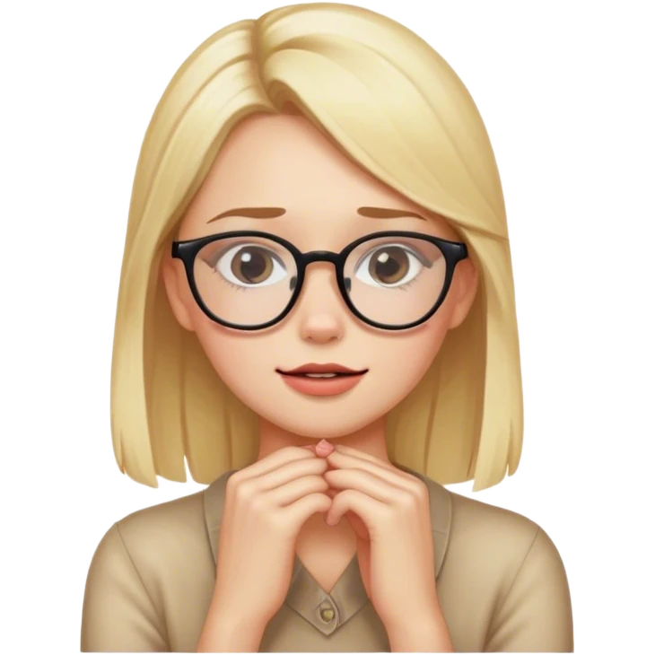 Blushing blonde girl with glasses and her hands on his chin emoji