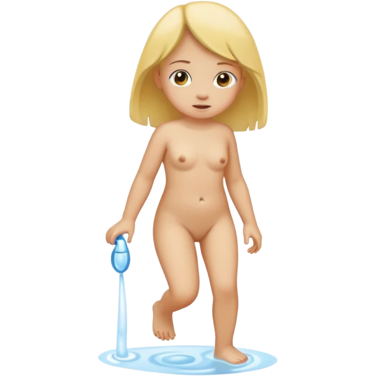 Child girl peeing naked walking on 4 emoji