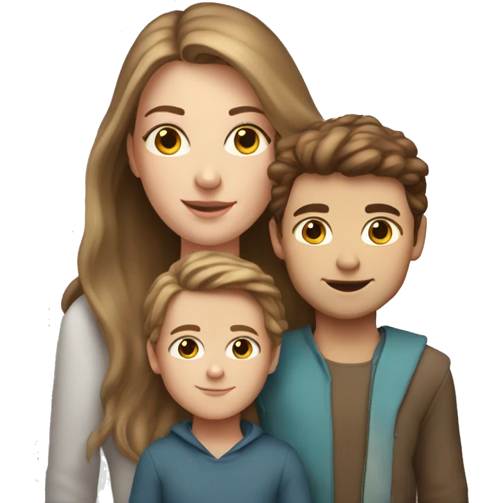 white girl with brown long hair with little son with brown emoji