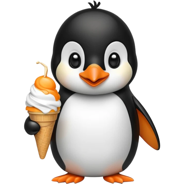 Pingvin hold an ice cream and eat it emoji