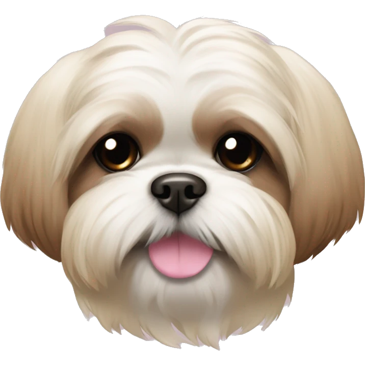 shih tzu cream colored with a brown nose and muzzle with pink bow emoji