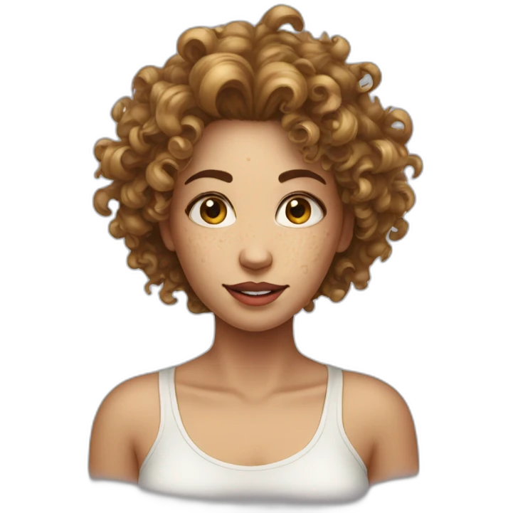 female face with curly hair and with large irregular milk stains emoji