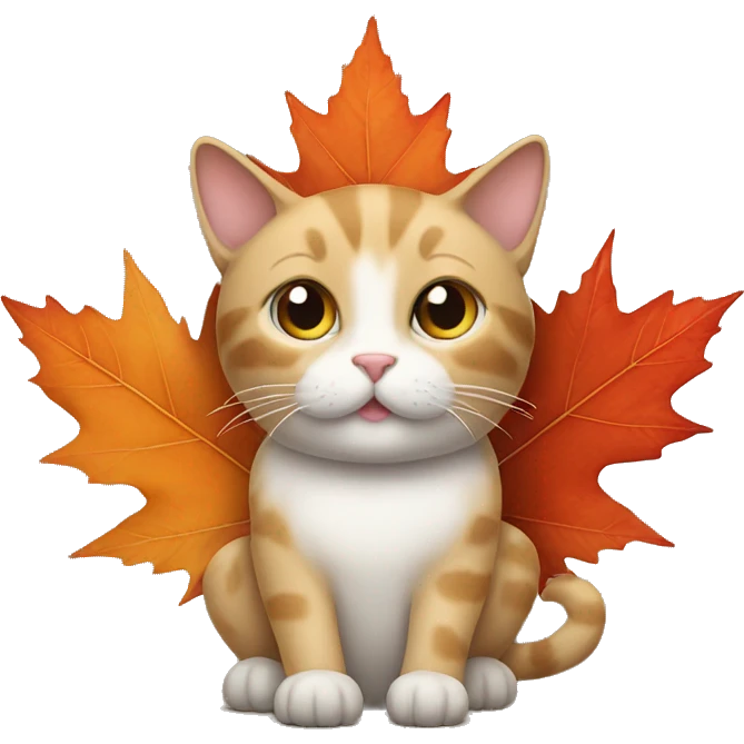 Cat with maple leaf in its paws emoji