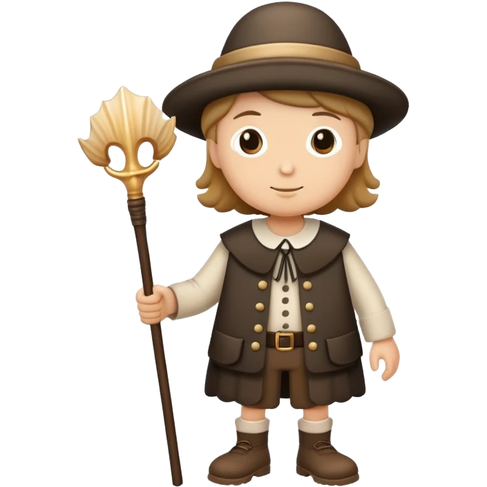 pilgrim walking with walking stick and scallop shell emoji
