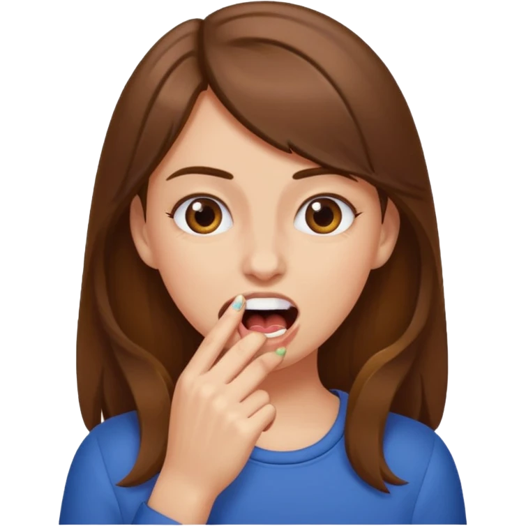 Une fille brune et blanche qui se mord l'ongle avec ses dents emoji