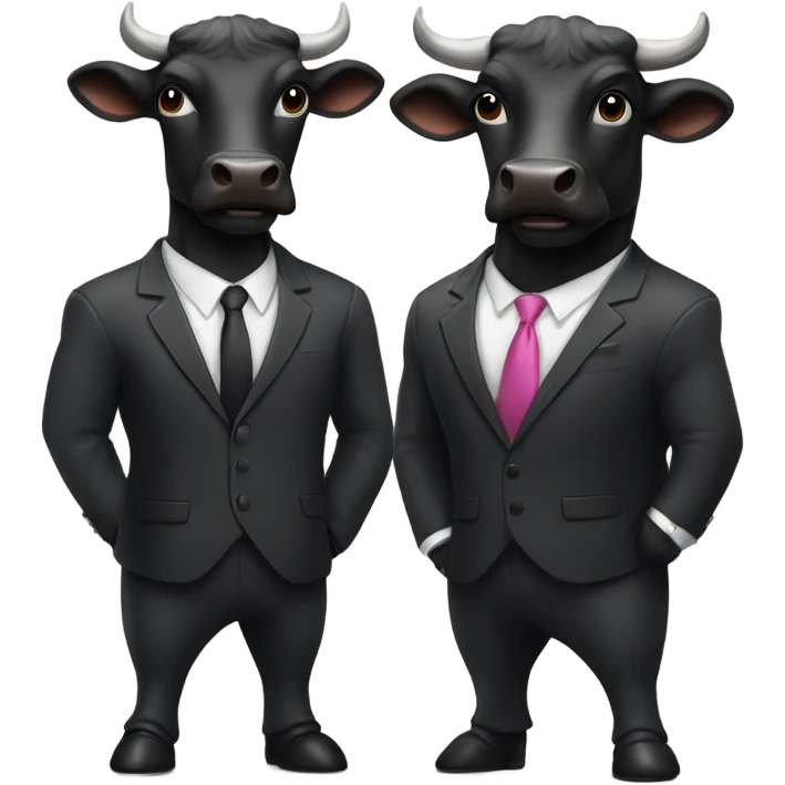 A black bit bull in a suit and a smaller one with a tu tu emoji