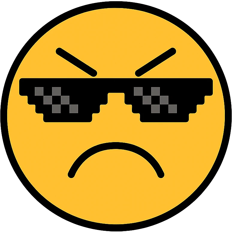 angry emoji with pixelated sunglasses, color outline icon style emoji